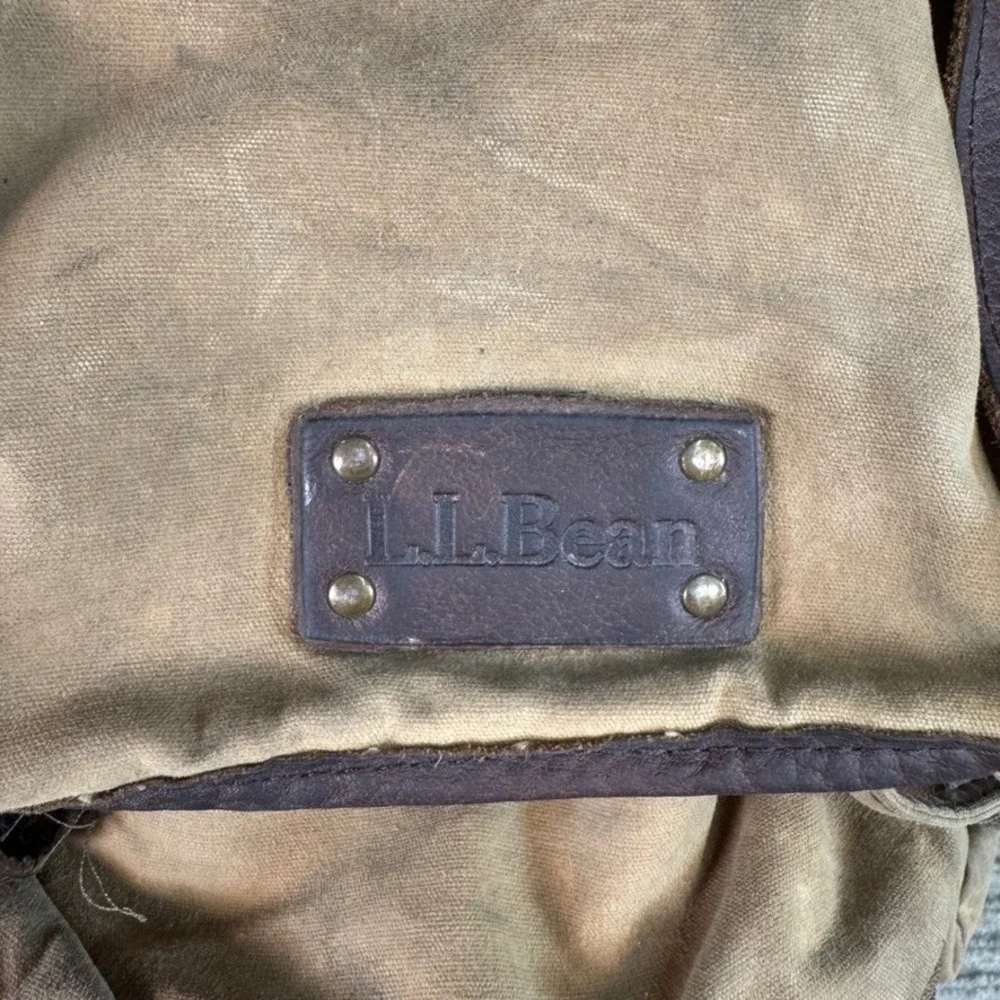 LL Bean Waxed Canvas Leather Rucksack Backpack Brown Tan Outdoor Travel Bag